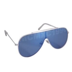 Steve Madden MAXWELL Shield Aviator Sunglasses-White Metal Frame/Blue Mirror-NWT